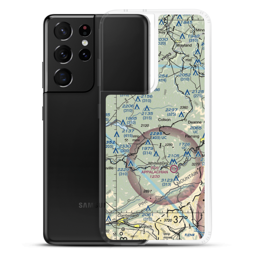 Whitesburg Municipal Airport (BRG) VFR Sectional Samsung Case Samsung Galaxy S21 Ultra model shown