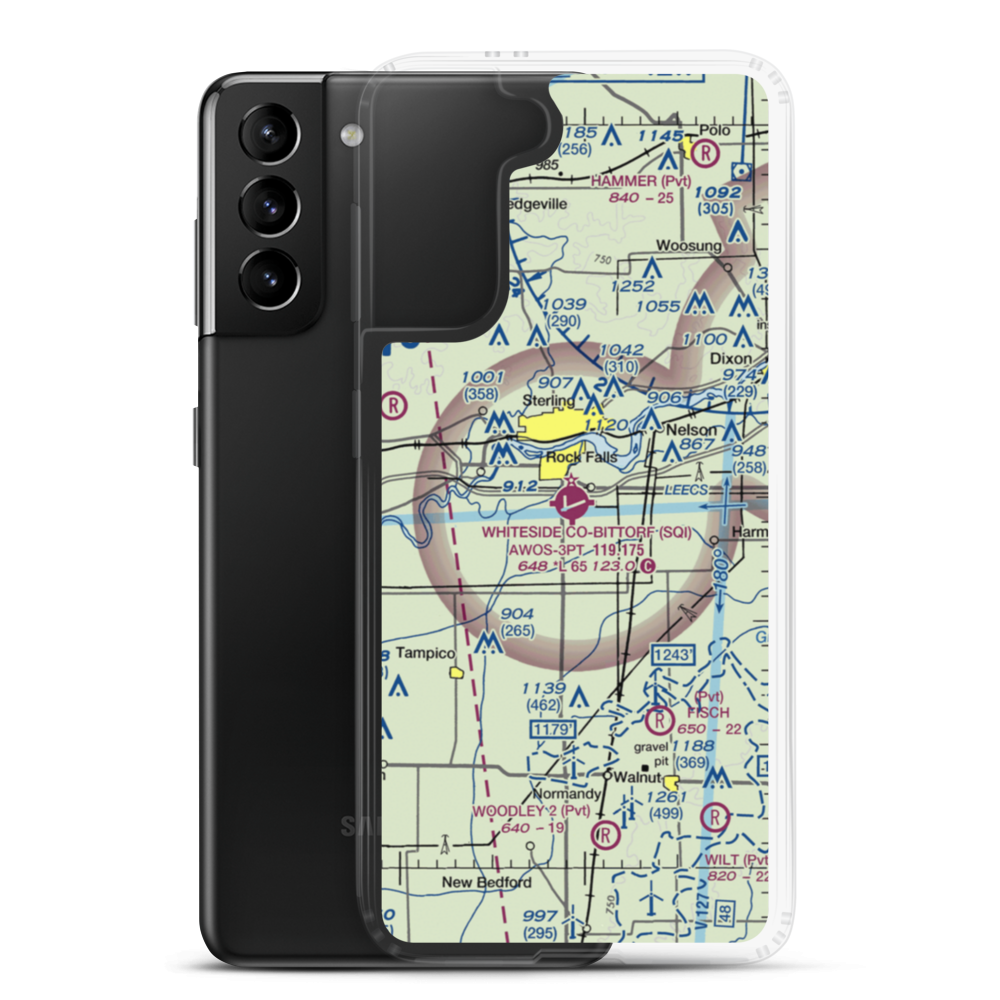 Whiteside County Airport-Joseph H Bittorf Field (SQI) VFR Sectional Samsung Case Samsung Galaxy S21 Plus model shown
