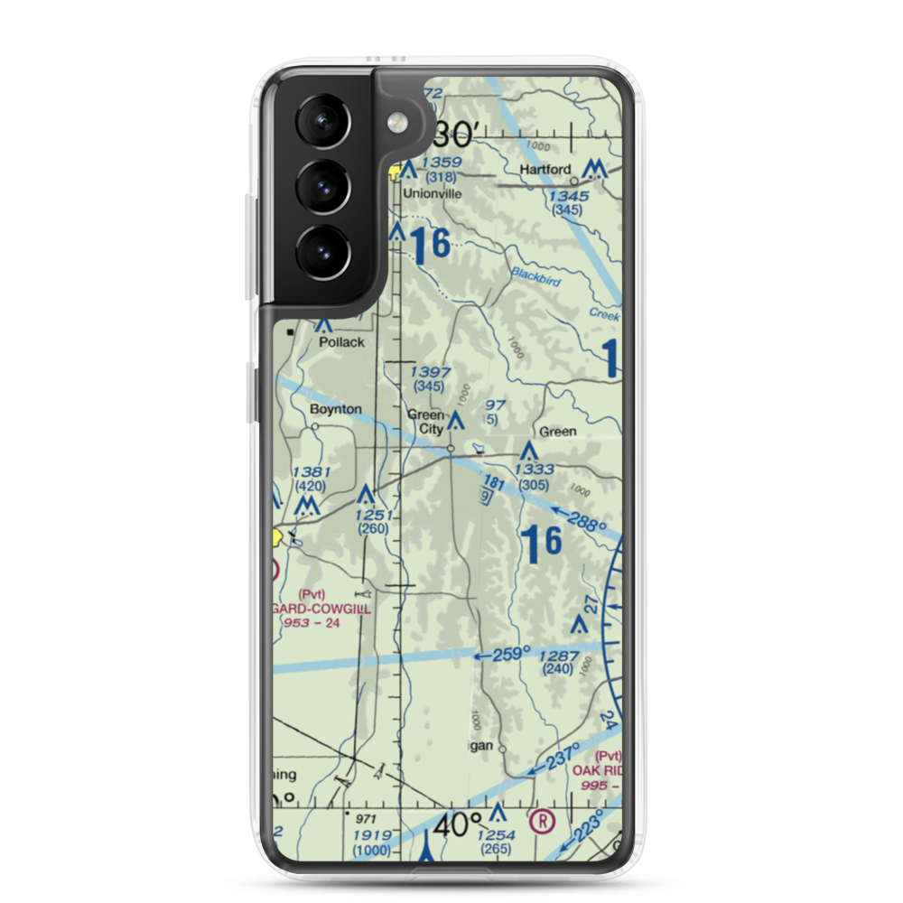 Widmark Airport (MO83) VFR Sectional Samsung Case Samsung Galaxy S21 Plus model shown
