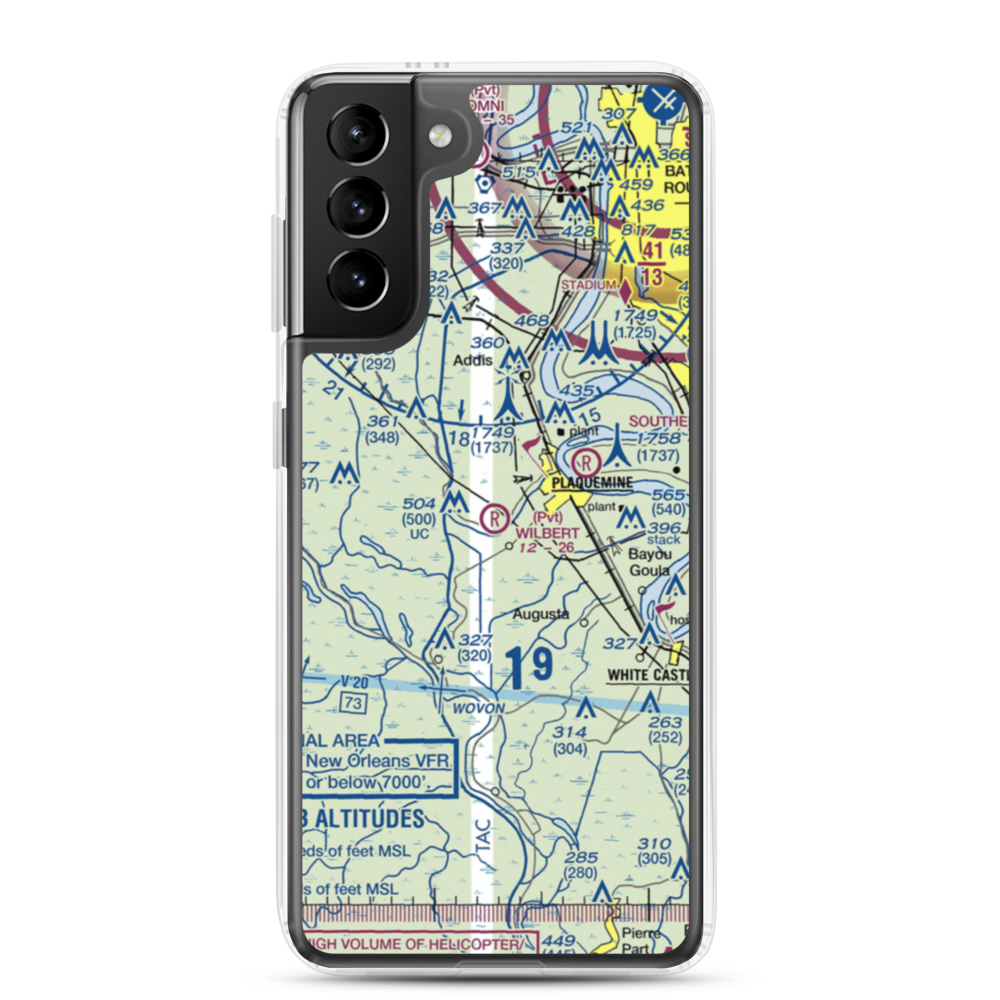 Wilbert Airport (LA15) VFR Sectional Samsung Case Samsung Galaxy S21 Plus model shown