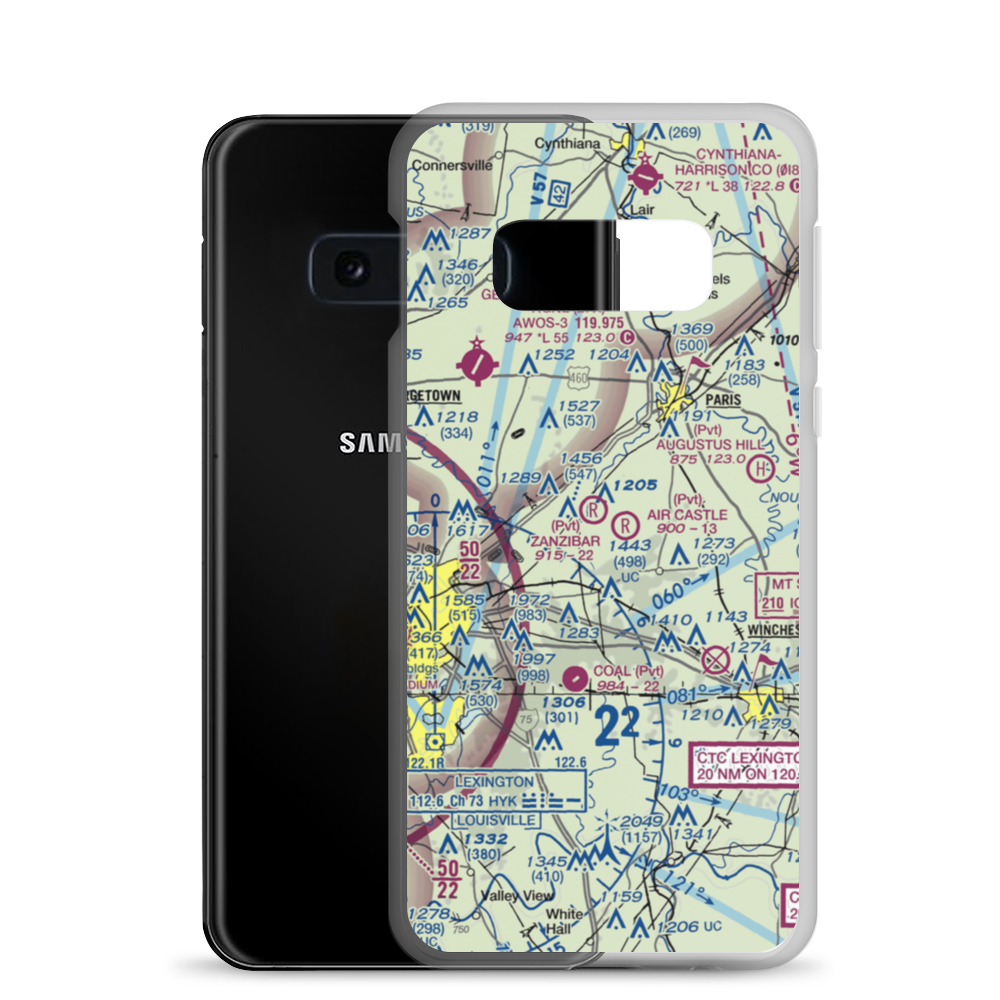 Wild Blue Airport (31KY) VFR Sectional Samsung Case Samsung Galaxy S10e model shown