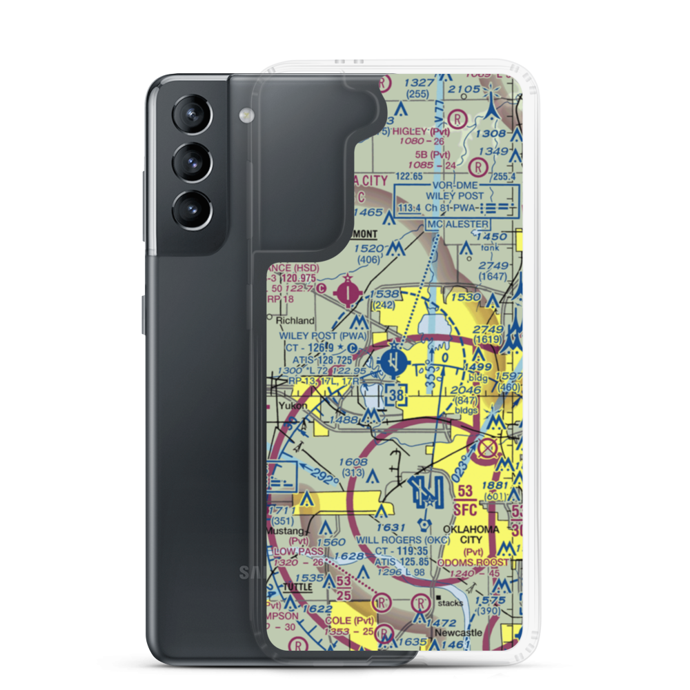 Wiley Post Airport (PWA) VFR Sectional Samsung Case Samsung Galaxy S21 model shown