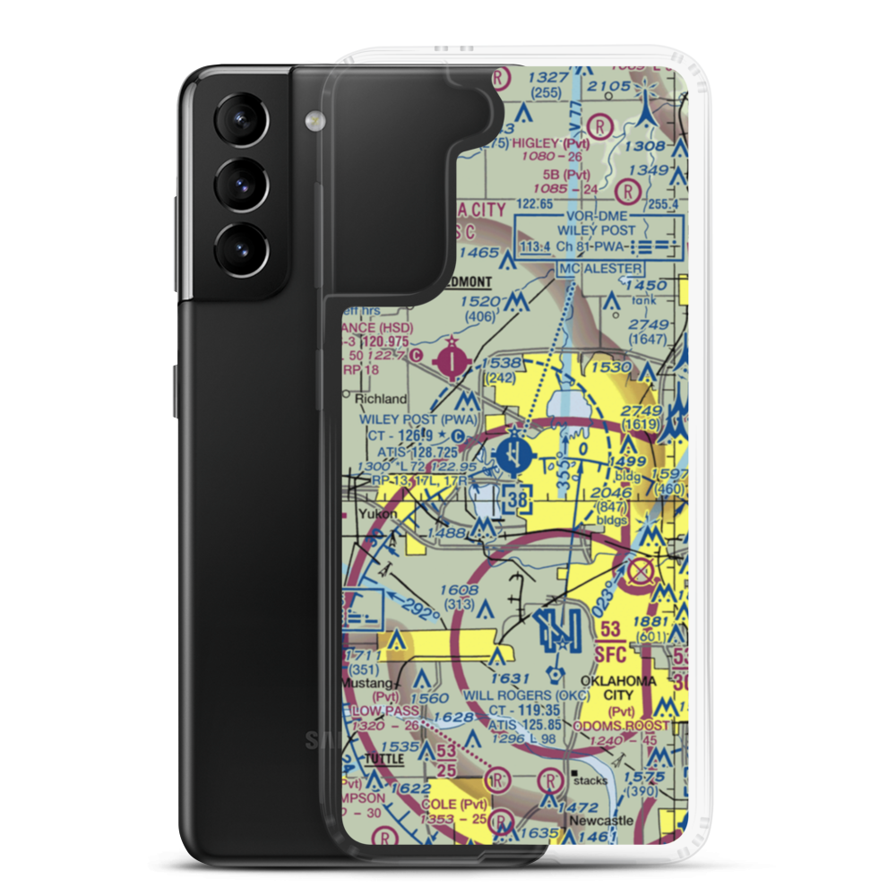 Wiley Post Airport (PWA) VFR Sectional Samsung Case Samsung Galaxy S21 Plus model shown