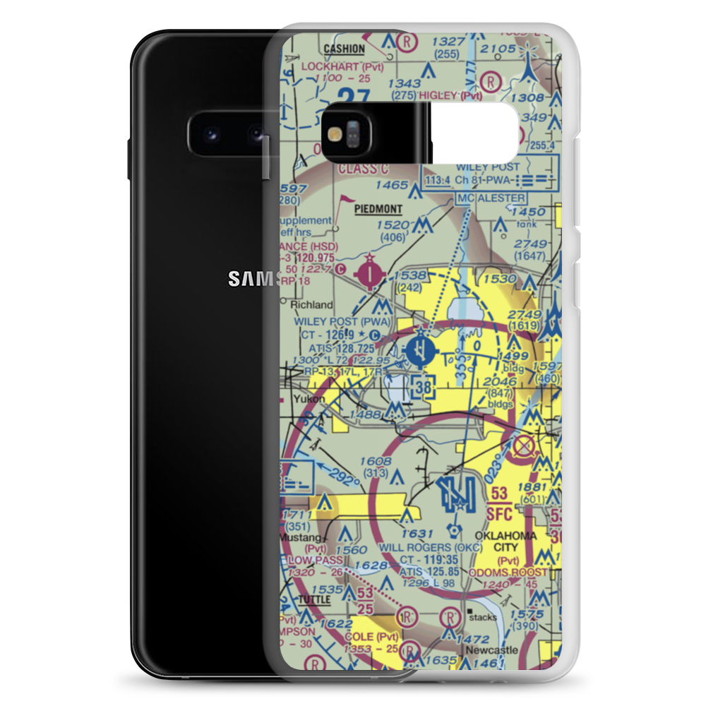 Wiley Post Airport (PWA) VFR Sectional Samsung Case Samsung Galaxy S10+ model shown