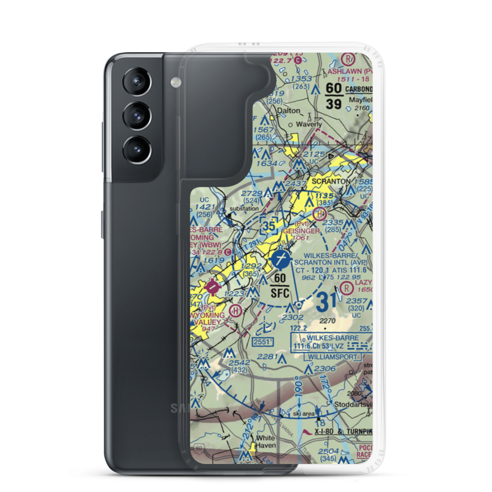 Wilkes Barre Scranton International Airport (AVP) VFR Sectional Samsung Case Samsung Galaxy S21 model shown