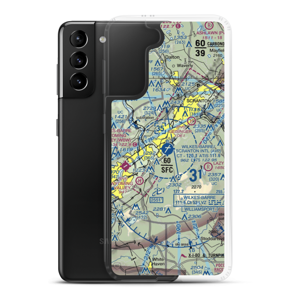 Wilkes Barre Scranton International Airport (AVP) VFR Sectional Samsung Case Samsung Galaxy S21 Plus model shown