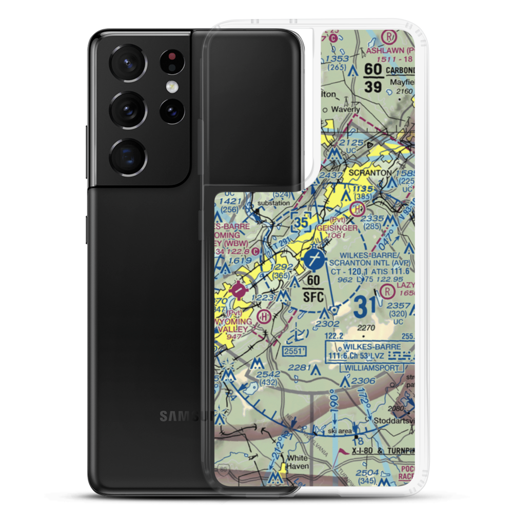Wilkes Barre Scranton International Airport (AVP) VFR Sectional Samsung Case Samsung Galaxy S21 Ultra model shown