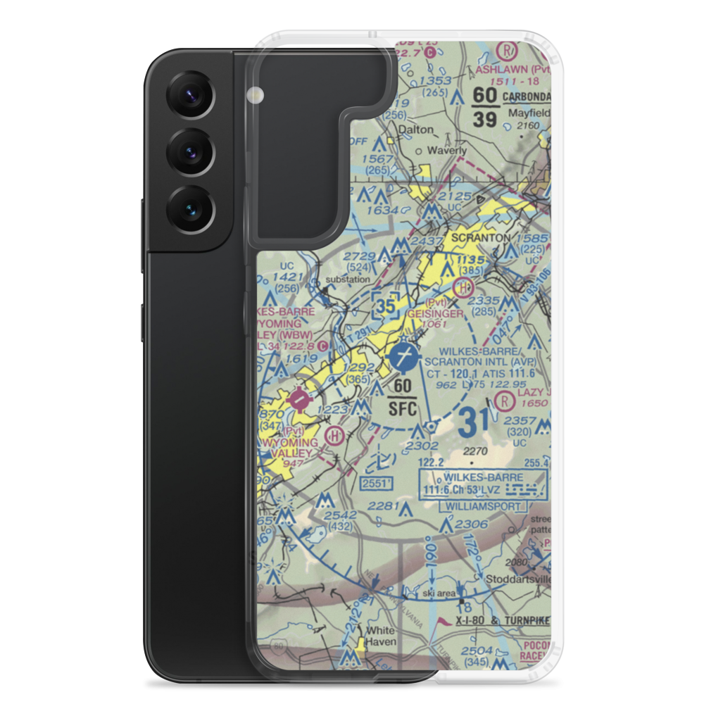 Wilkes Barre Scranton International Airport (AVP) VFR Sectional Samsung Case Samsung Galaxy S22 Plus model shown