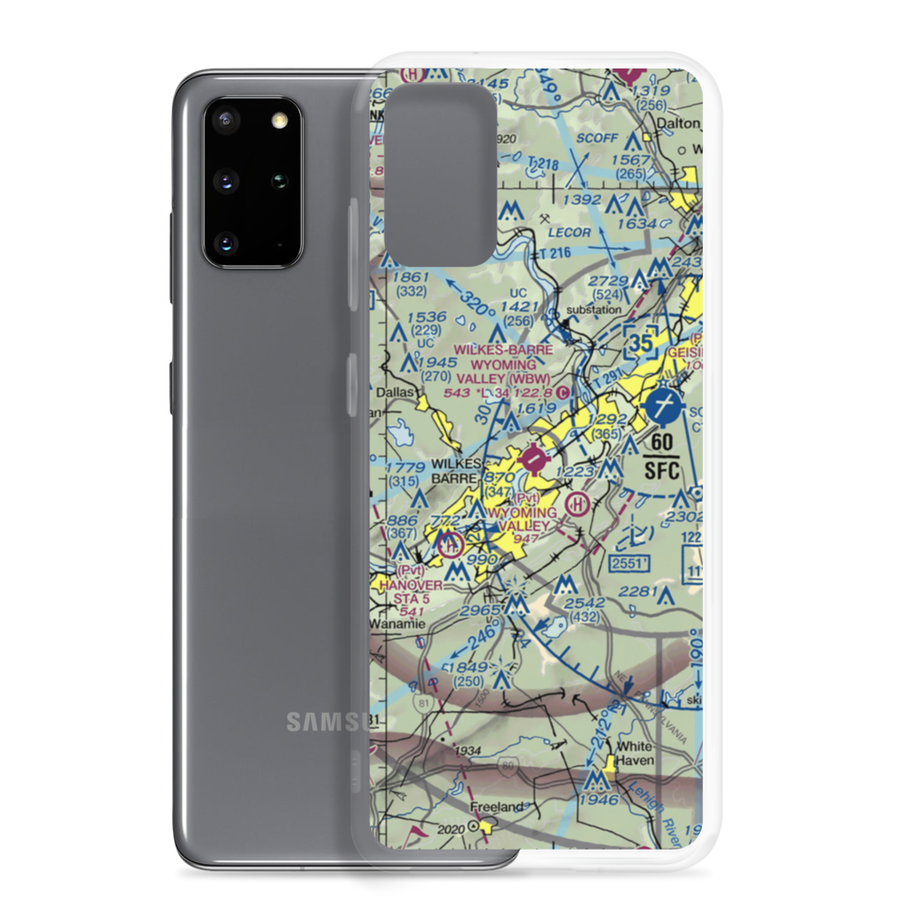 Wilkes Barre Wyoming Valley Airport (WBW) VFR Sectional Samsung Case Samsung Galaxy S20 Plus model shown