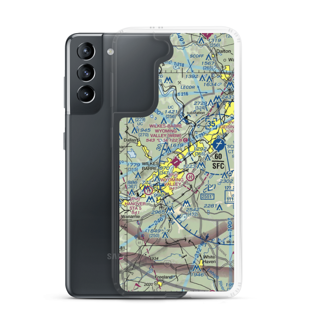 Wilkes Barre Wyoming Valley Airport (WBW) VFR Sectional Samsung Case Samsung Galaxy S21 model shown