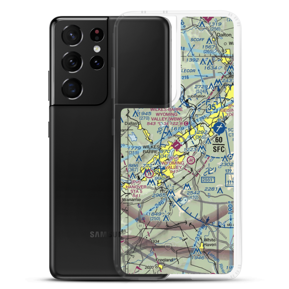 Wilkes Barre Wyoming Valley Airport (WBW) VFR Sectional Samsung Case Samsung Galaxy S21 Ultra model shown