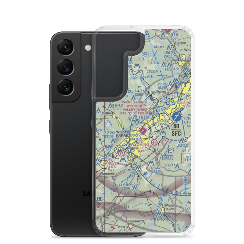 Wilkes Barre Wyoming Valley Airport (WBW) VFR Sectional Samsung Case Samsung Galaxy S22 model shown
