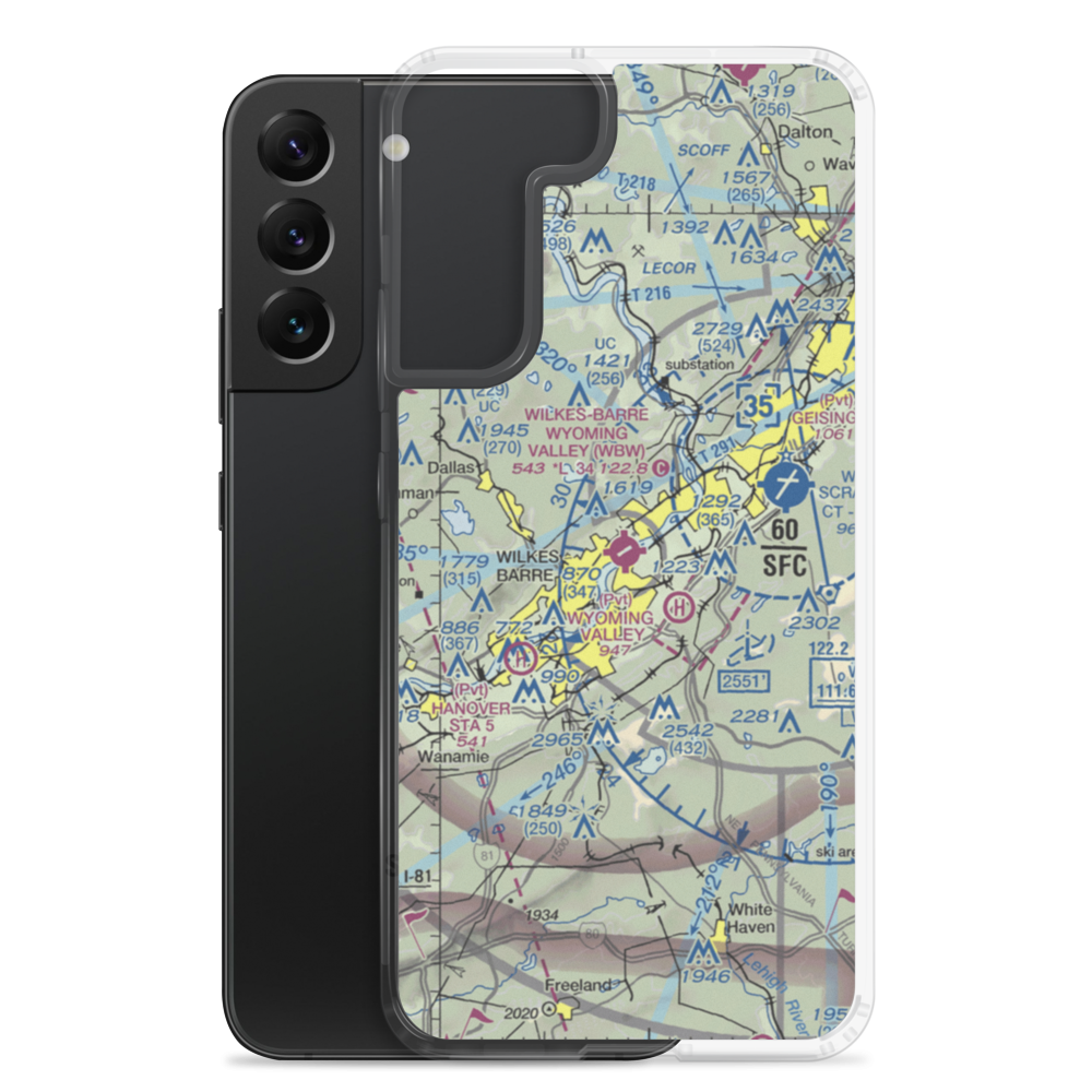 Wilkes Barre Wyoming Valley Airport (WBW) VFR Sectional Samsung Case Samsung Galaxy S22 Plus model shown