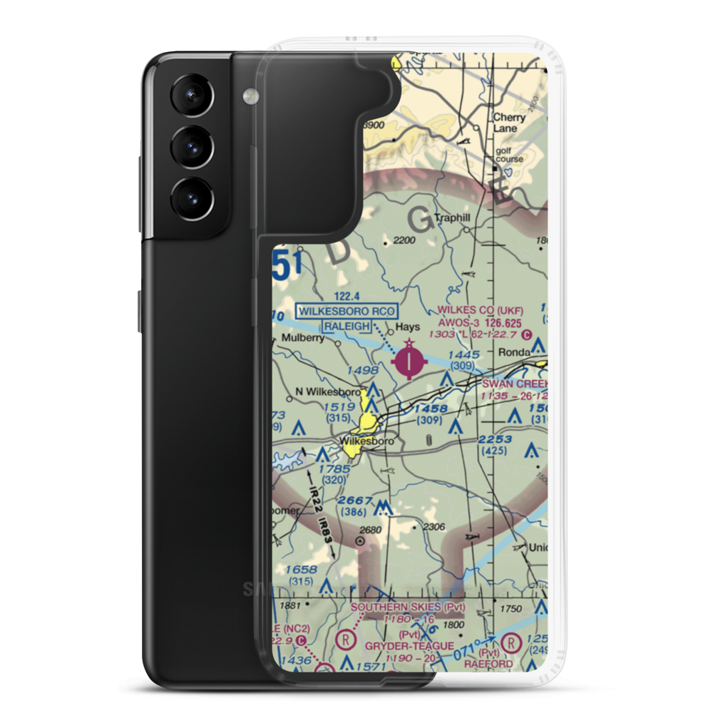Wilkes County Airport (UKF) VFR Sectional Samsung Case Samsung Galaxy S21 Plus model shown