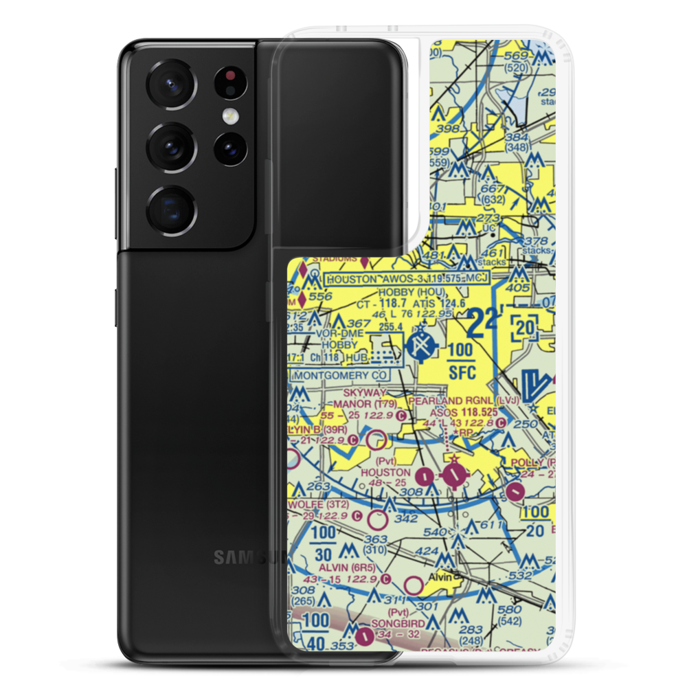 William P Hobby Airport (HOU) VFR Sectional Samsung Case Samsung Galaxy S21 Ultra model shown