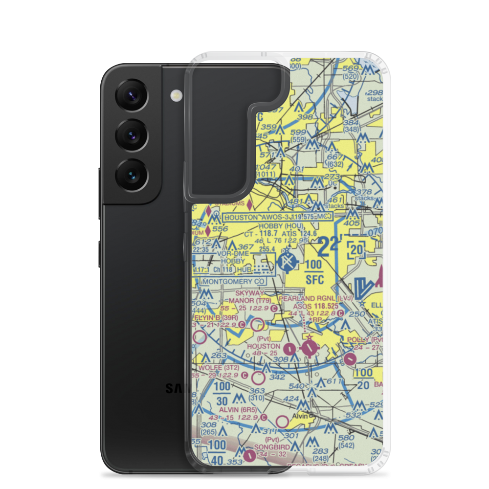 William P Hobby Airport (HOU) VFR Sectional Samsung Case Samsung Galaxy S22 model shown