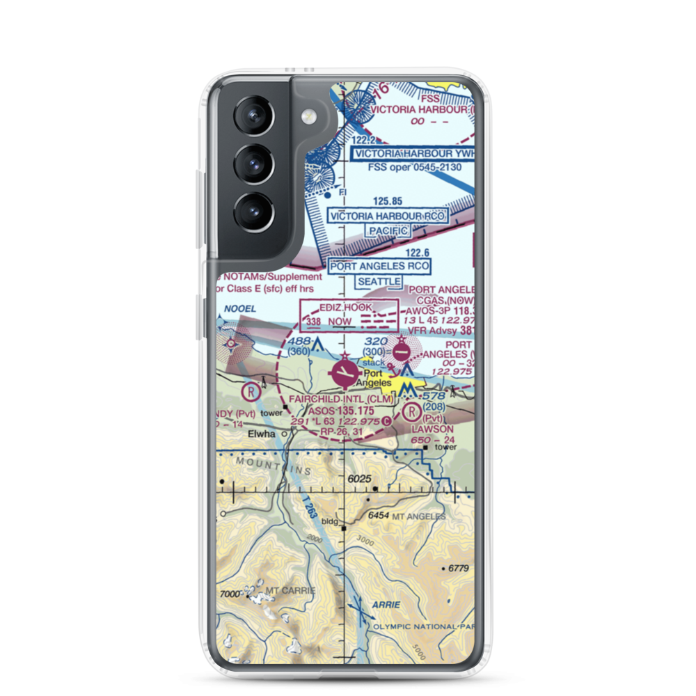 William R Fairchild International Airport (CLM) VFR Sectional Samsung Case Samsung Galaxy S21 model shown