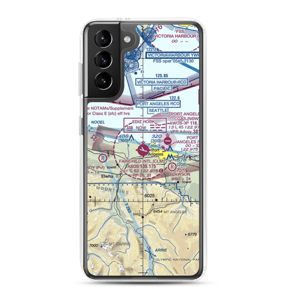 William R Fairchild International Airport (CLM) VFR Sectional Samsung Case Samsung Galaxy S21 Plus model shown