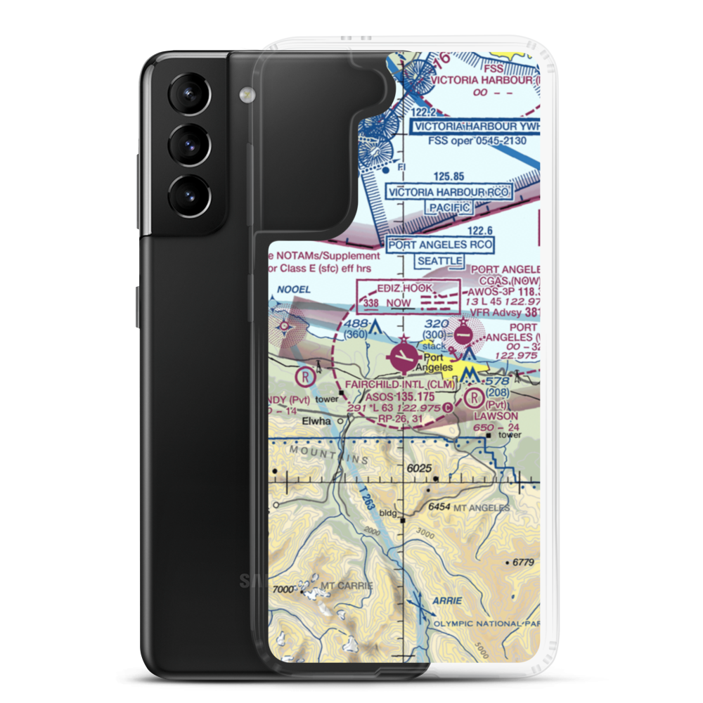 William R Fairchild International Airport (CLM) VFR Sectional Samsung Case Samsung Galaxy S21 Plus model shown