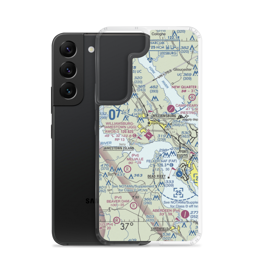 Williamsburg Jamestown Airport (JGG) VFR Sectional Samsung Case Samsung Galaxy S22 model shown