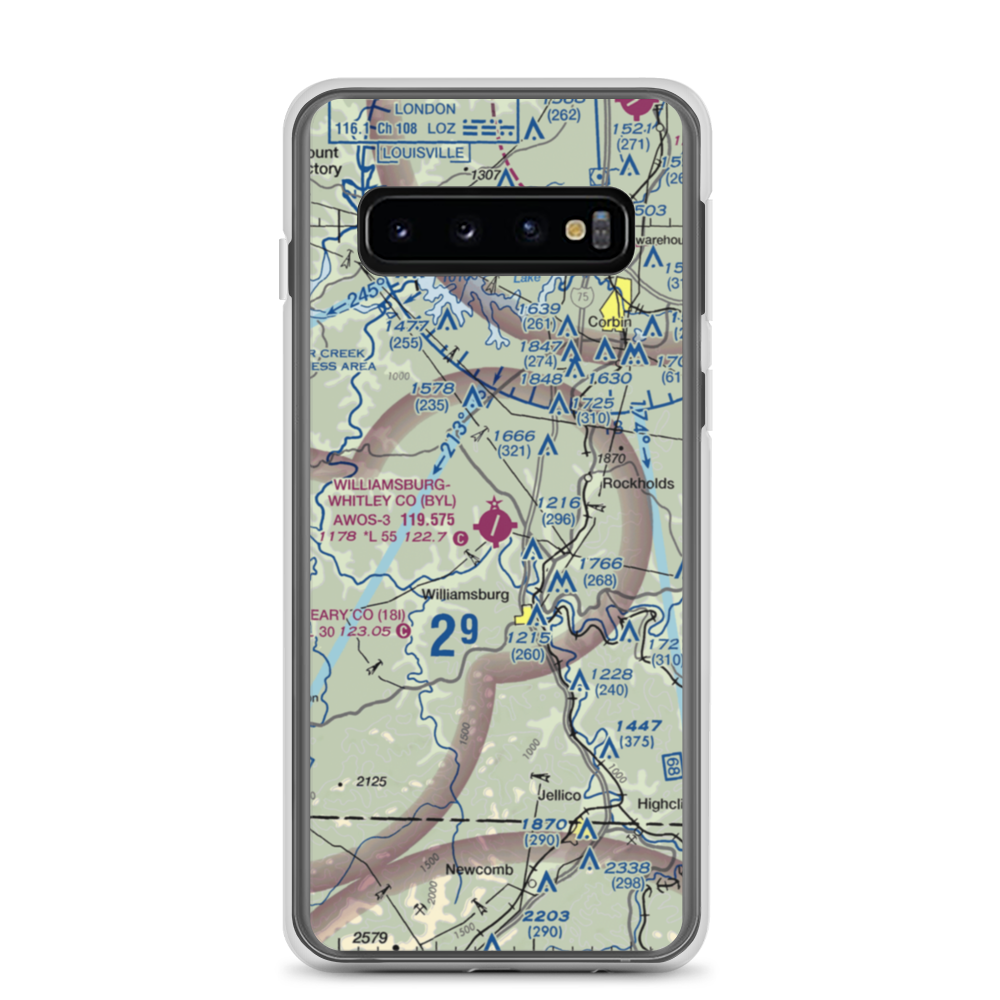 Williamsburg Whitley County Airport (BYL) VFR Sectional Samsung Case Samsung Galaxy S10 model shown