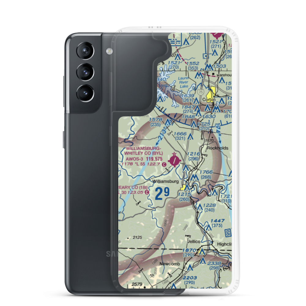 Williamsburg Whitley County Airport (BYL) VFR Sectional Samsung Case Samsung Galaxy S21 model shown