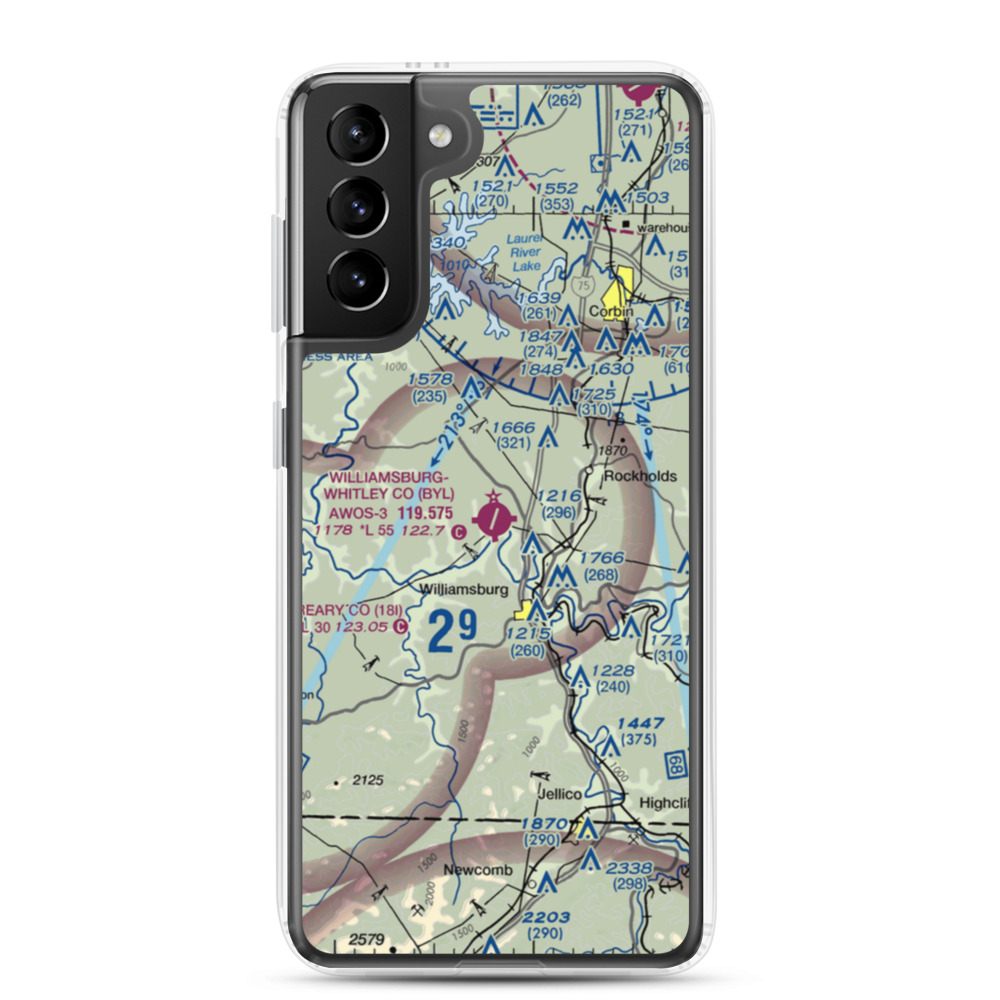 Williamsburg Whitley County Airport (BYL) VFR Sectional Samsung Case Samsung Galaxy S21 Plus model shown
