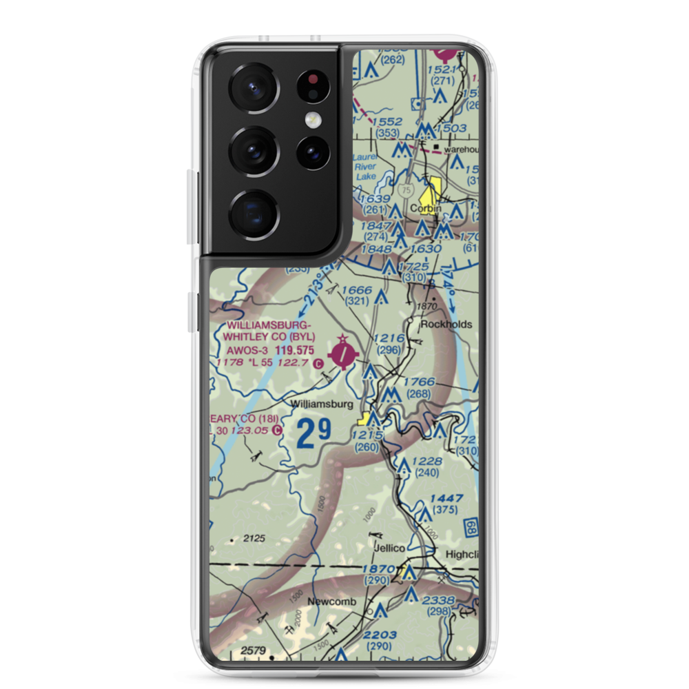Williamsburg Whitley County Airport (BYL) VFR Sectional Samsung Case Samsung Galaxy S21 Ultra model shown