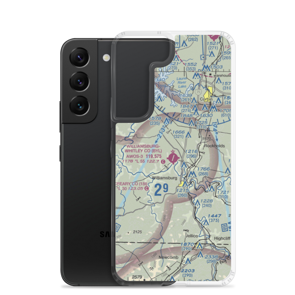 Williamsburg Whitley County Airport (BYL) VFR Sectional Samsung Case Samsung Galaxy S22 model shown