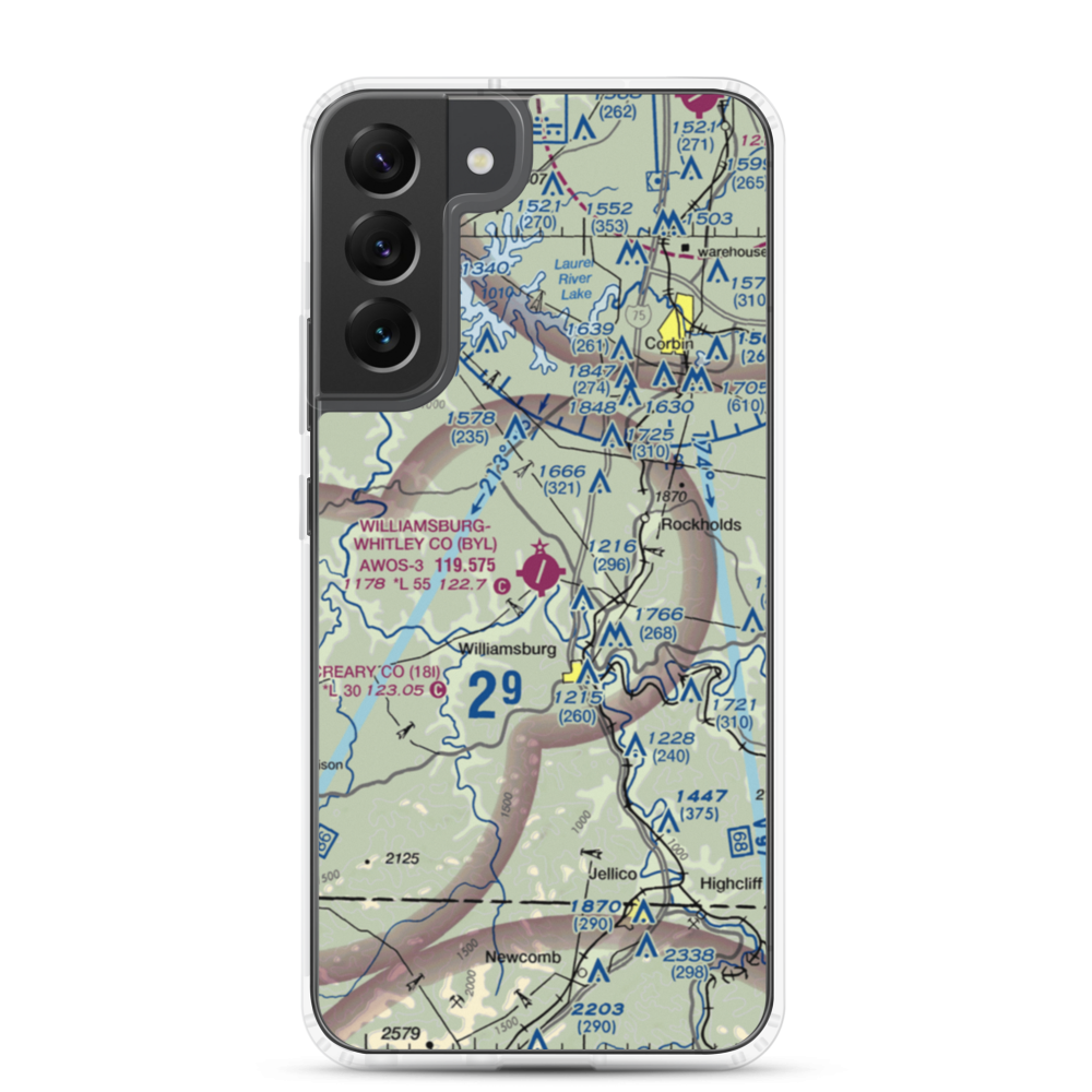 Williamsburg Whitley County Airport (BYL) VFR Sectional Samsung Case Samsung Galaxy S22 Plus model shown
