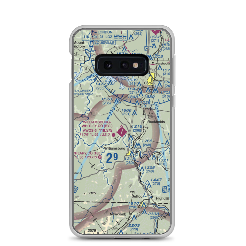 Williamsburg Whitley County Airport (BYL) VFR Sectional Samsung Case Samsung Galaxy S10e model shown