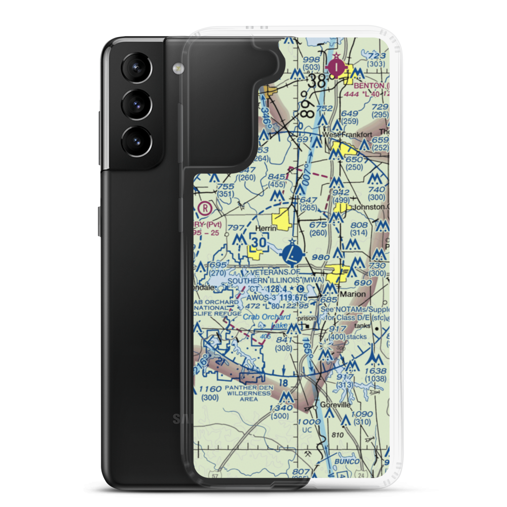 Williamson County Regional Airport (MWA) VFR Sectional Samsung Case Samsung Galaxy S21 Plus model shown