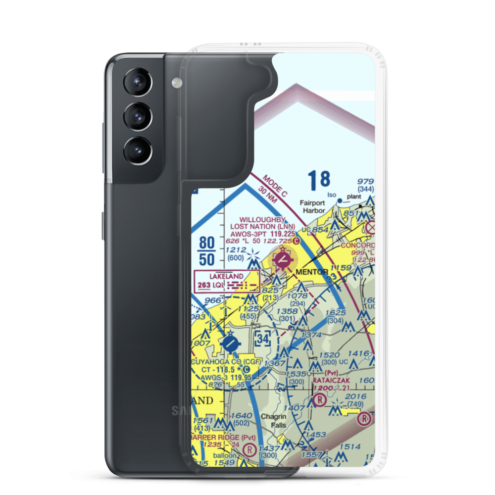 Willoughby Lost Nation Municipal Airport (LNN) VFR Sectional Samsung Case Samsung Galaxy S21 model shown