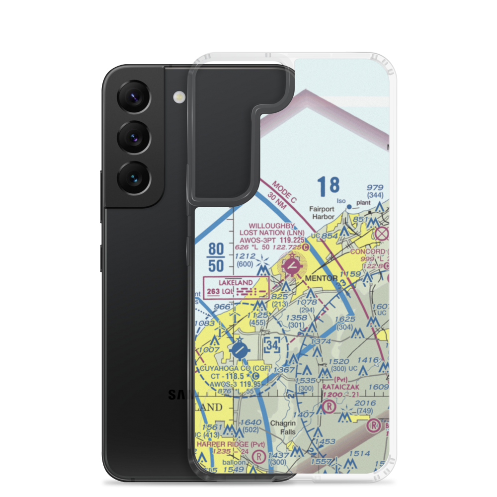 Willoughby Lost Nation Municipal Airport (LNN) VFR Sectional Samsung Case Samsung Galaxy S22 model shown