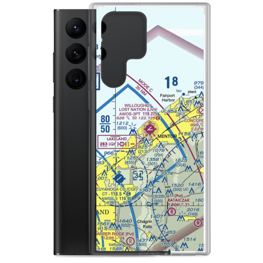 Willoughby Lost Nation Municipal Airport (LNN) VFR Sectional Samsung Case Samsung Galaxy S22 Ultra model shown