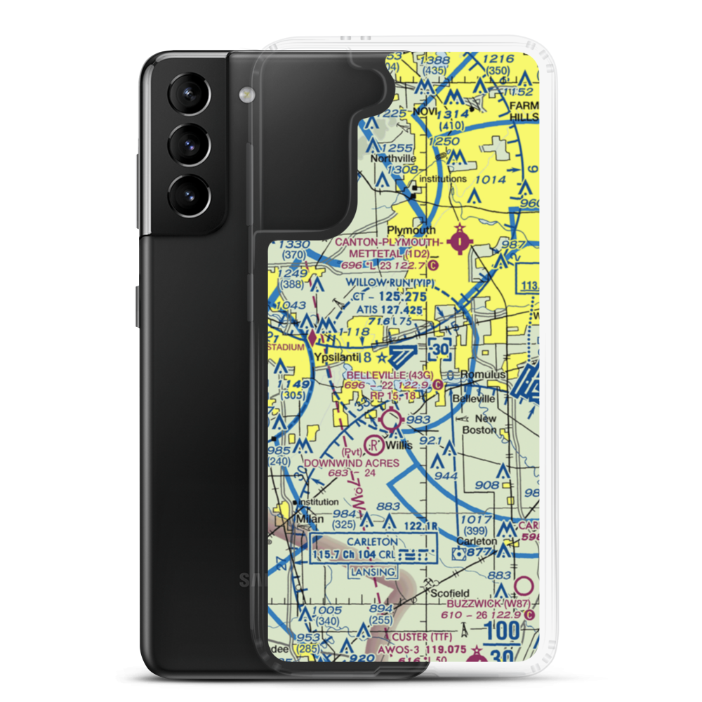 Willow Run Airport (YIP) VFR Sectional Samsung Case Samsung Galaxy S21 Plus model shown
