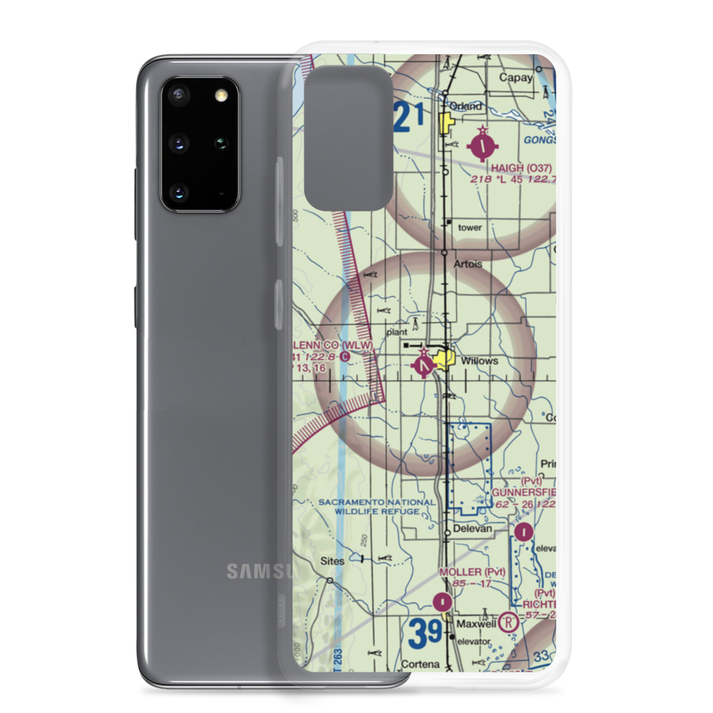 Willows Glenn County Airport (WLW) VFR Sectional Samsung Case Samsung Galaxy S20 Plus model shown