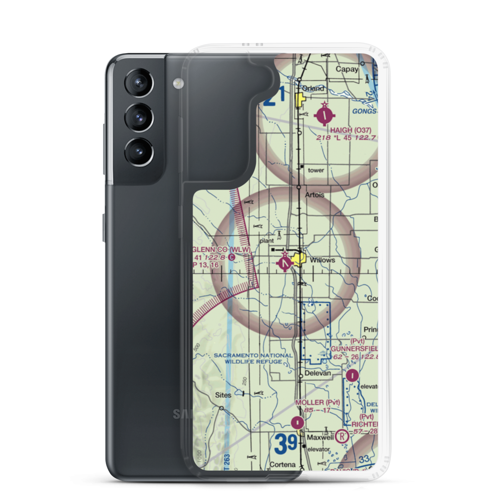 Willows Glenn County Airport (WLW) VFR Sectional Samsung Case Samsung Galaxy S21 model shown