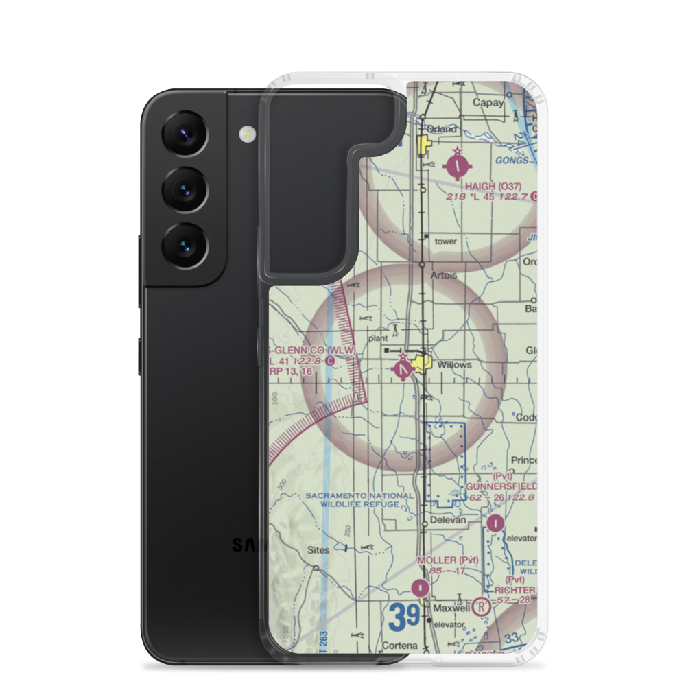 Willows Glenn County Airport (WLW) VFR Sectional Samsung Case Samsung Galaxy S22 model shown
