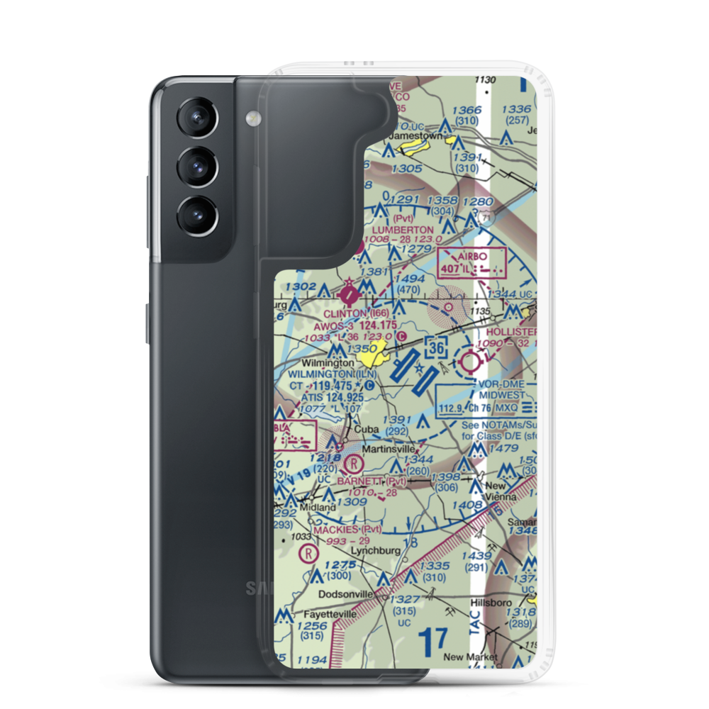 Wilmington Airpark (ILN) VFR Sectional Samsung Case Samsung Galaxy S21 model shown