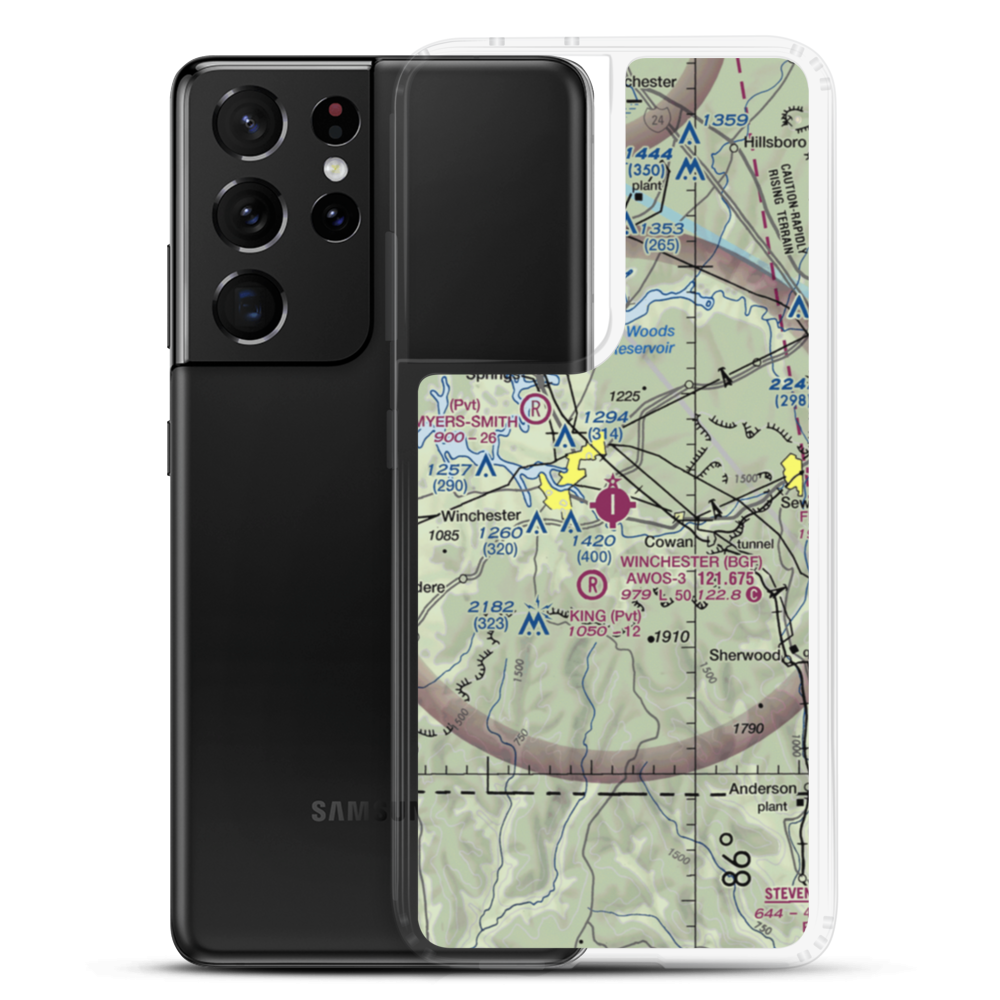 Winchester Municipal Airport (BGF) VFR Sectional Samsung Case Samsung Galaxy S21 Ultra model shown