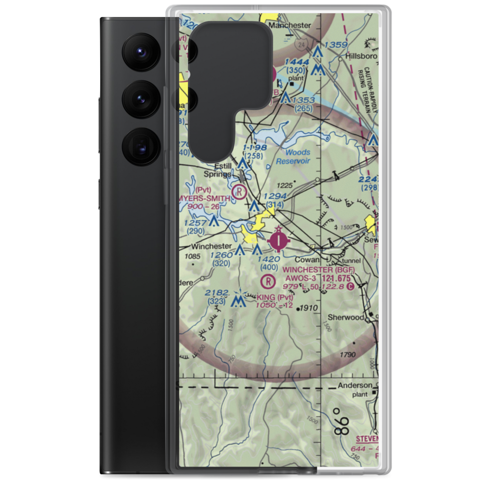 Winchester Municipal Airport (BGF) VFR Sectional Samsung Case Samsung Galaxy S22 Ultra model shown