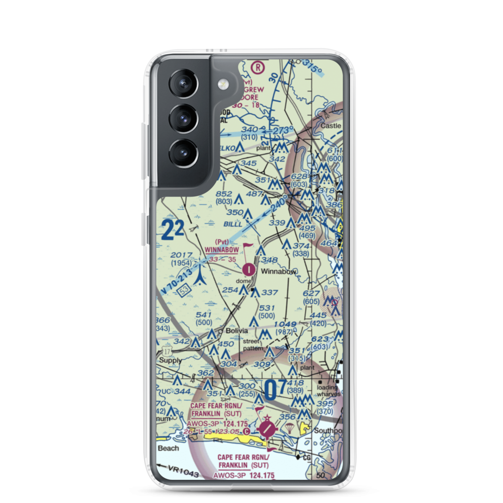 Winnabow Airport (77NC) VFR Sectional Samsung Case Samsung Galaxy S21 model shown
