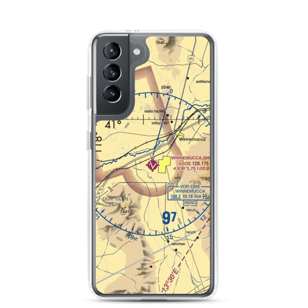 Winnemucca Municipal Airport (WMC) VFR Sectional Samsung Case Samsung Galaxy S21 model shown