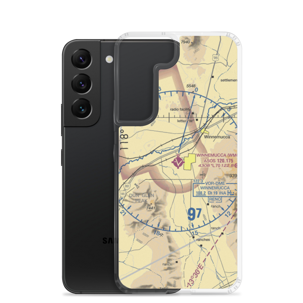 Winnemucca Municipal Airport (WMC) VFR Sectional Samsung Case Samsung Galaxy S22 model shown