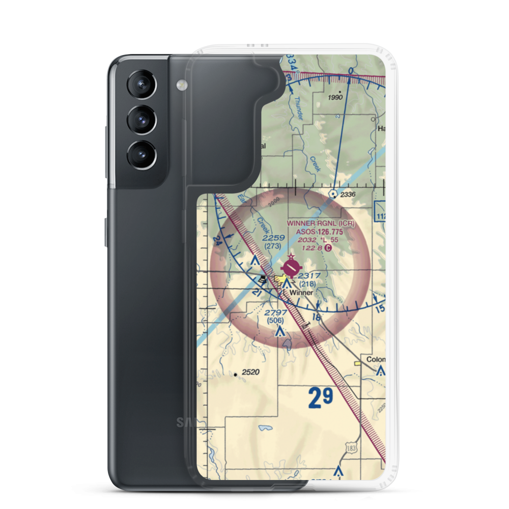 Winner Regional Airport (ICR) VFR Sectional Samsung Case Samsung Galaxy S21 model shown
