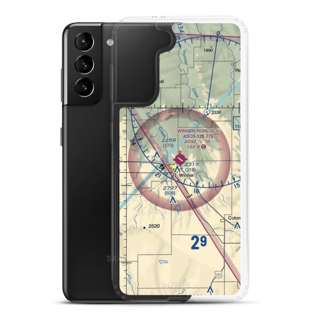 Winner Regional Airport (ICR) VFR Sectional Samsung Case Samsung Galaxy S21 Plus model shown