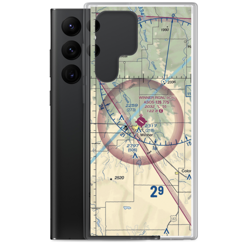 Winner Regional Airport (ICR) VFR Sectional Samsung Case Samsung Galaxy S22 Ultra model shown