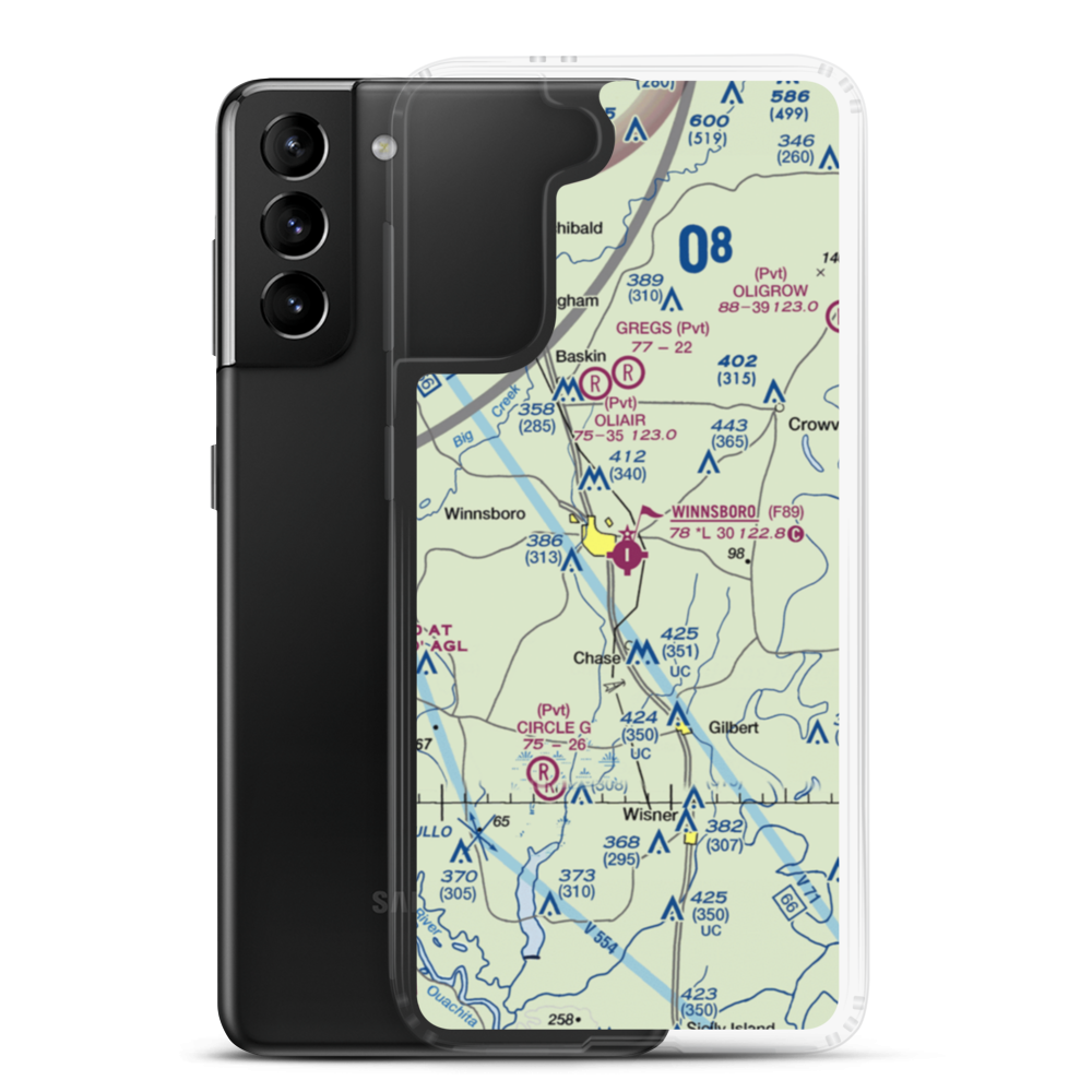 Winnsboro Municipal Airport (F89) VFR Sectional Samsung Case Samsung Galaxy S21 Plus model shown