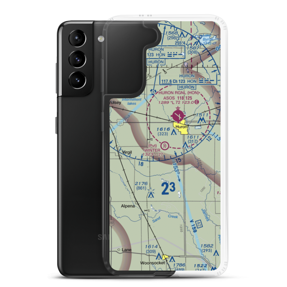 Winter Airfield (SD55) VFR Sectional Samsung Case Samsung Galaxy S21 Plus model shown